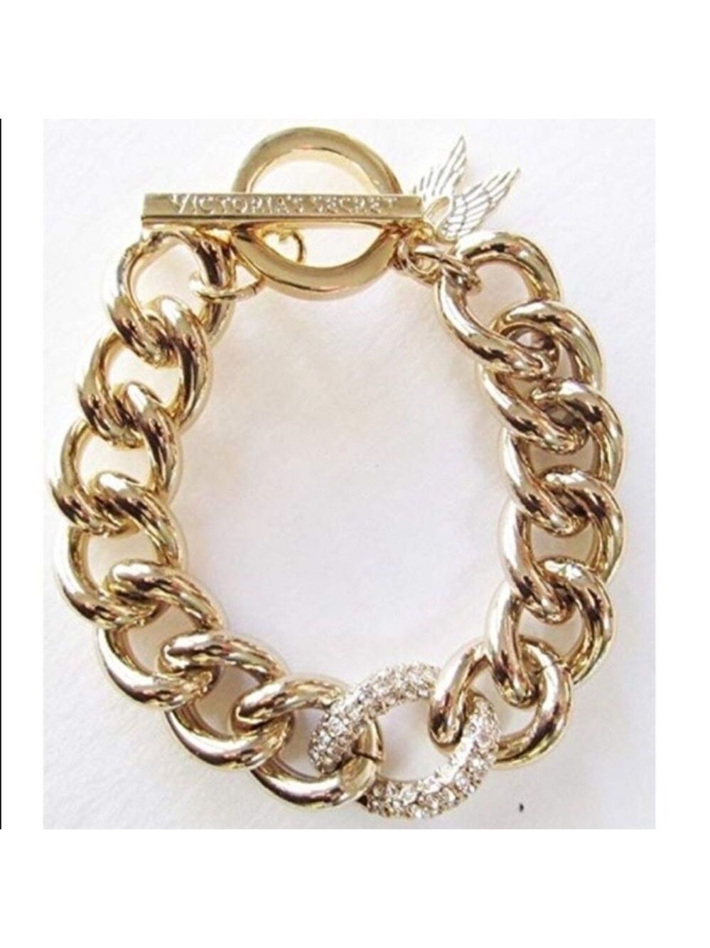 VICTORIA’S Secret gold tone chain rhinestone link angel wing bracelet